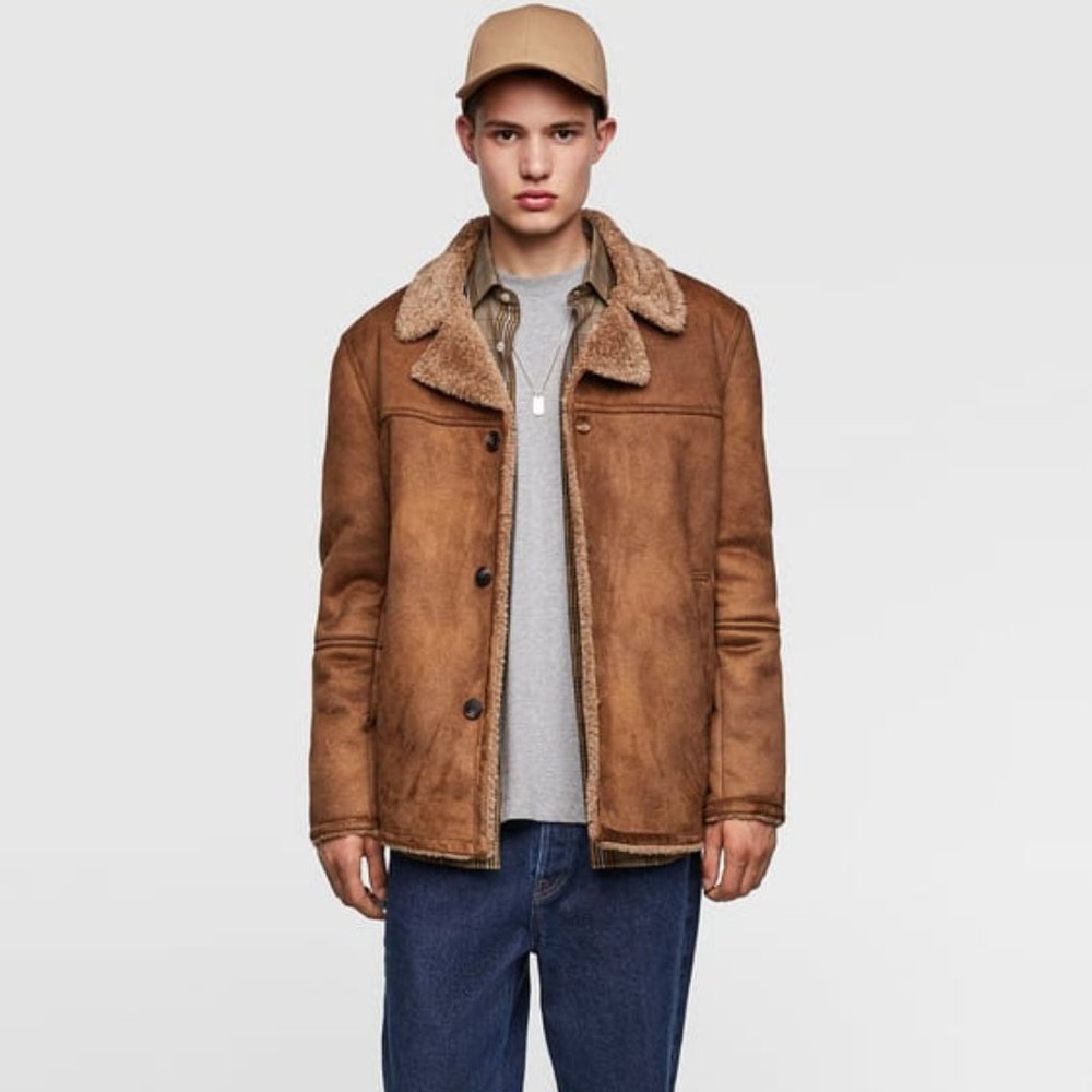 Faux Suede Coat with Sherpa Lining